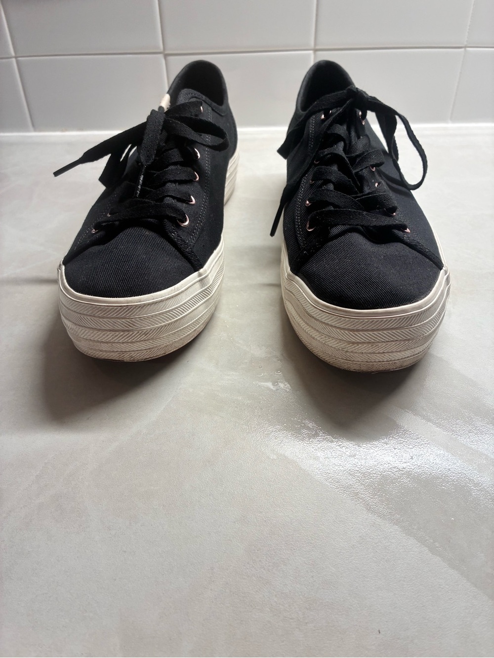 Keds Black Canvas Platform Sneakers with Cream Sole